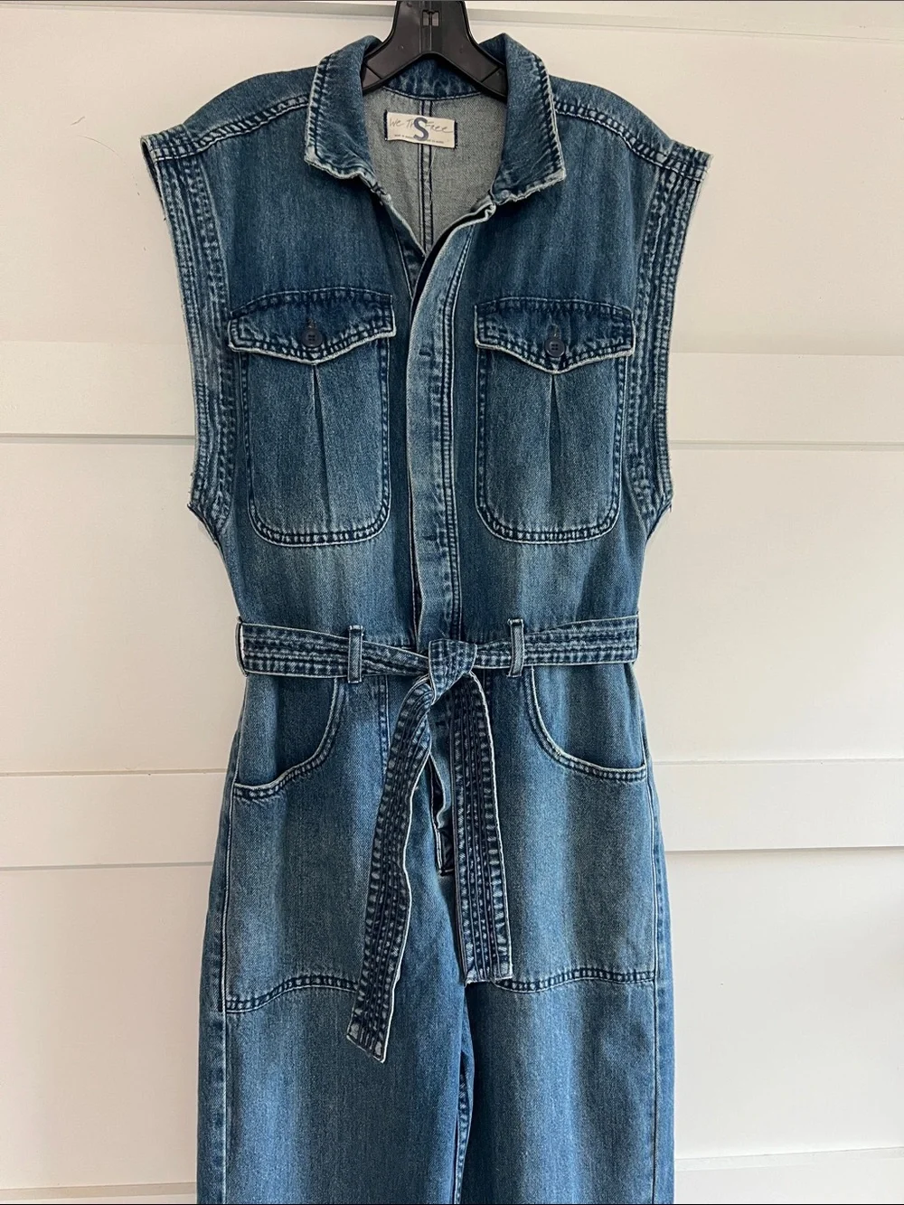 We The Free Women's Sleeveless Denim Jumpsuit in Blue - Picture 3 of 7
